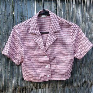 Brandy Melville / John Galt Vivian Red White Plaid Soft Button Down Crop Top